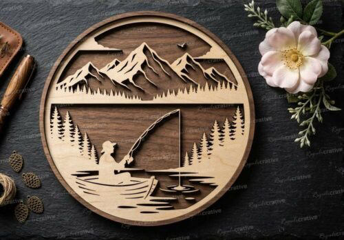 Mountain Lake Fishing Scene